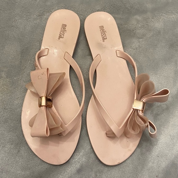 Melissa Pink Harmonic Side Bow Ribbon Thong Flip Flops Sandals - Picture 1 of 6